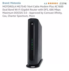 MOTOROLA MG7540 16x4 Cable Modem Plus AC1600 Dual Band Wi-Fi Gigabit Router - Picture 1 of 6
