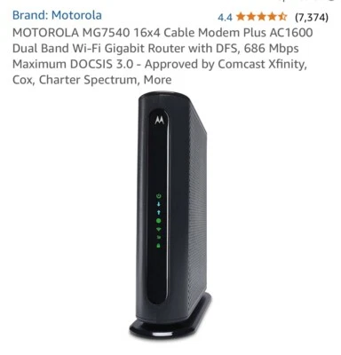 MOTOROLA MG7540 16x4 Cable Modem Plus AC1600 Dual Band Wi-Fi Gigabit Router - Image 1 of 4
