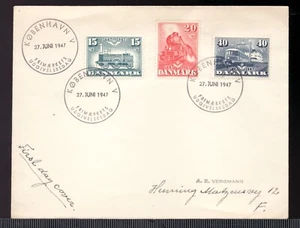 1947 Denmark FDC cover. Steam train, locomotive & tram stamps. Sc# 301-03 - Picture 1 of 1