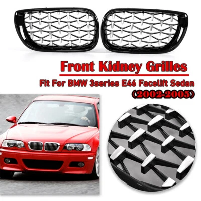 Front Kidney Diamond Grill Black Fits BMW E46 4DR 320i 325i 330i 2002-2005 2003 - Imagem 1 de 4