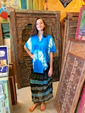 Womena Caftan Coverup Tie Dye Blue Boho Gypsy Hippie Summer bEACH Top Blouse 2XL