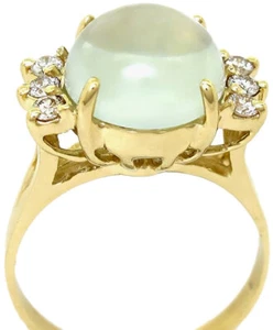 14 Karat Gelbgold, runder grüner Mondstein Ring, mit runden Diamanten - Bild 1 von 6