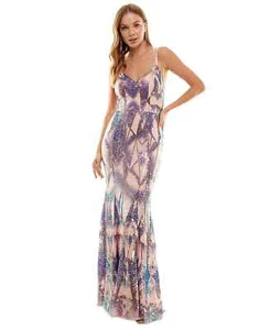 Say Yes to the Prom Juniors Pink Sequined Sleeveless Gown Dress - 1 - Pink - Picture 1 of 4