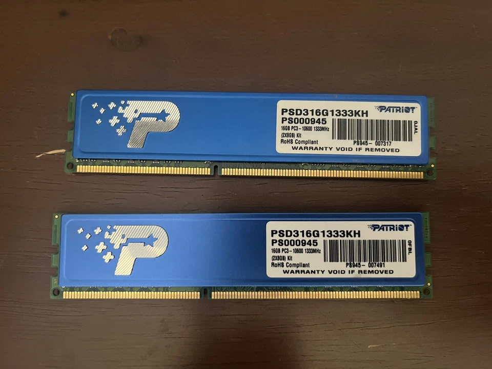 Patriot 16GB 2x8GB DDR3 1600MHZ PSD316G1600KH PS000989 DIMM GAMING RAM 240PIN - Image 1 of 1