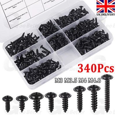 GOO BETTTER 340pcs Black Self Tapping/Drilling Screws Small Phillips Dome Head For Wood/meta