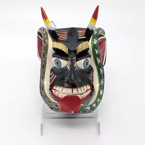 Handgeschnitzte mexikanische Diablo Maske Modesto Horta Ramos Tócuaro Volkskunst Holz Schlange - Bild 1 von 11
