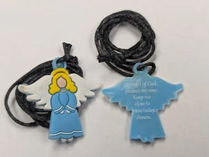 BLUE O Angel of God, protect my way FOAM Pendant Necklace on a  22" Black Cord - Picture 1 of 2