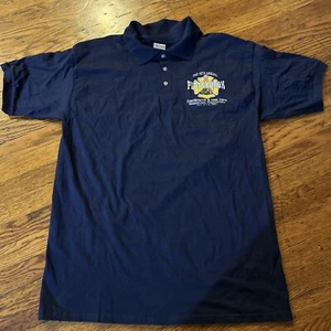 Polo vintage Gildan Pittsburgh PA Firefighter Expo 2002 blu pompiere collare L - Foto 1 di 8