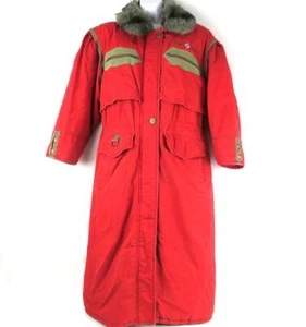 GALLERY Women's Long Warm Coat Down Outdoor Winter Size M ? Red Faux Fur - Picture 1 of 14