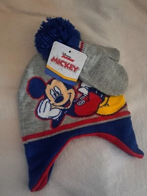 Mickey Mouse Toddler Girl/Boy Beanie Hat w/ Ear Flap & Mittens Set* NWT  - Image 1 of 2
