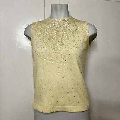 Camiseta sin mangas suéter tejido angora lana crema lentejuelas años 60 vintage Foto 1 de 4