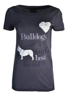 Emporio Armani Womens T-Shirt Top Dogs French English Bulldog Diamond Size XS,S - Picture 1 of 3