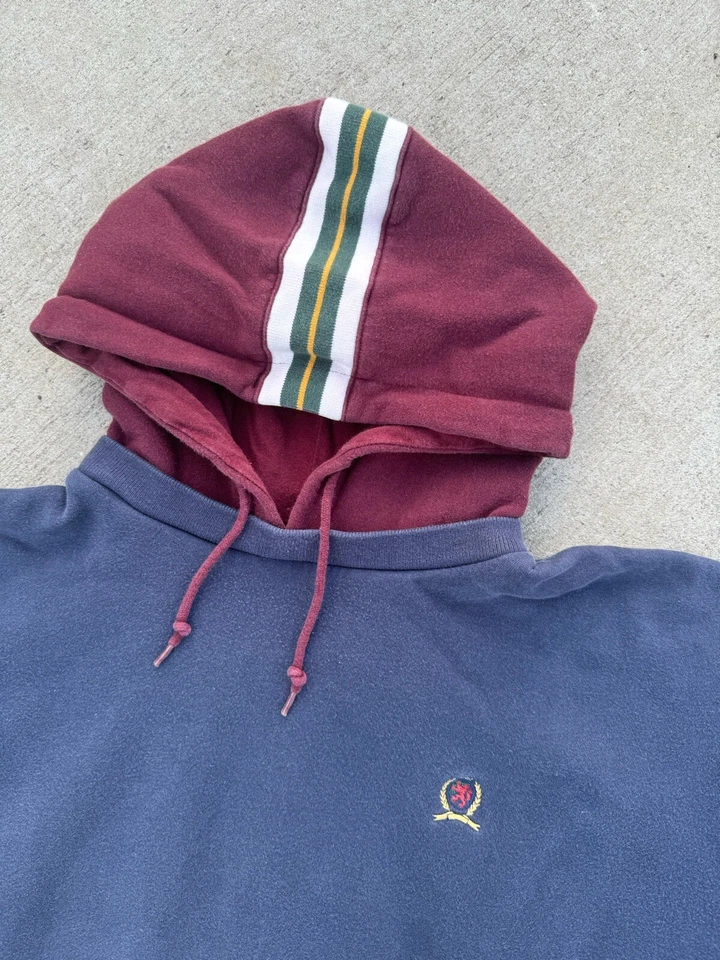 Sudadera con Capucha Tommy Hilfiger Vintage Rojo Azul Marino Doble Capa Cuello Redondo 2XL Foto 1 de 4