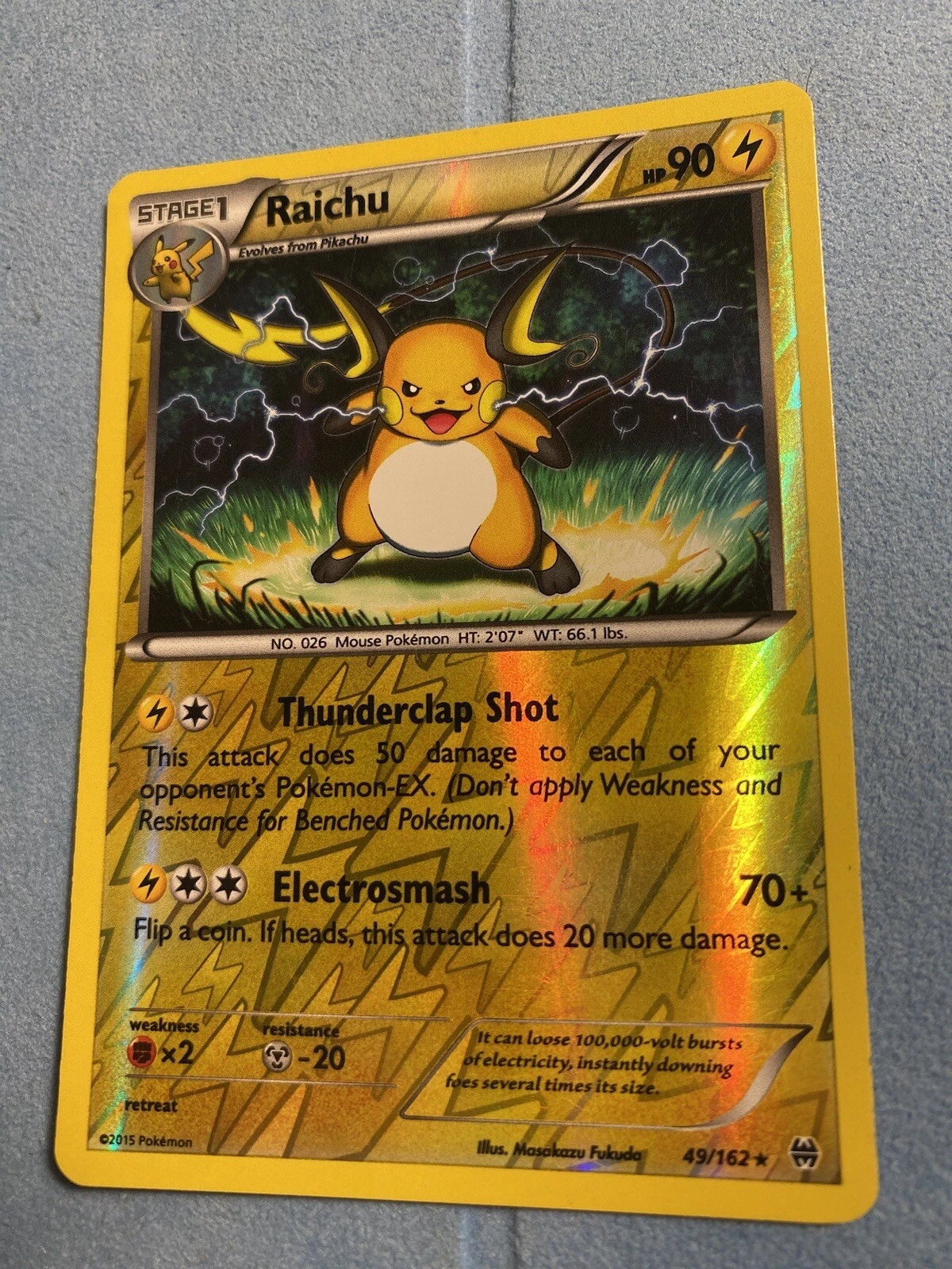 Pokemon Raichu Reverse Holo Rare 49/162 Breakthrough XY 2015 LP