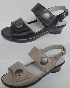 WALDLAUFER HAILA LEATHER SANDALS WIDE WIDTH NARROW HEEL AREA COMFORT LOW HEEL - Picture 1 of 10