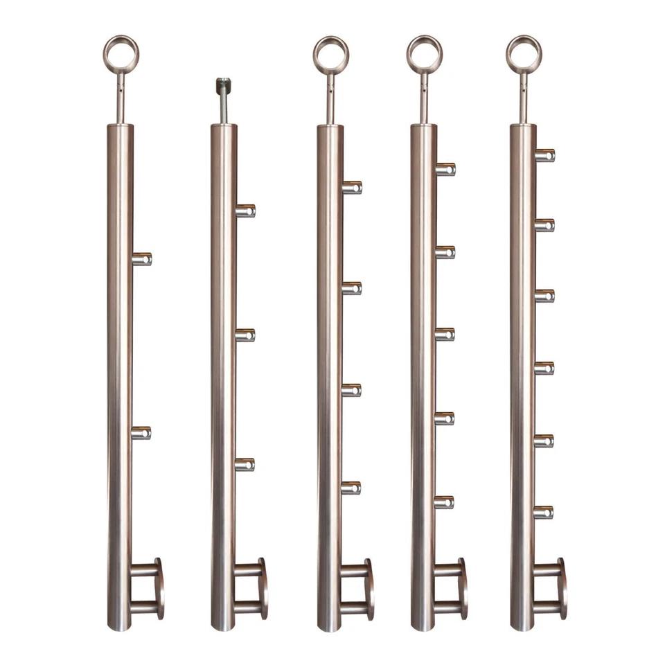 Edelstahl Pfosten seitliche Montage mit Querstabhalter Geländer V2A Treppe 12mm  - Bild 1 von 4