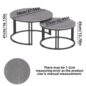 WISFOR Simple Nesting Table Circular Round Marble Tables Coffee Table White/Grey - Picture 1 of 19