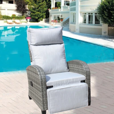 Outdoor Wicker Recliner Chair with Backrest, All Weather Conversation Chairs - Image 1 of 4