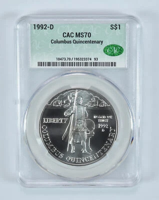 1992-D Columbus Quincentenary Commemorative Silver Dollar MS70 CAC - Image 1 of 4