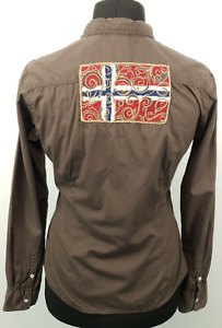 Napapijri Womens Shirt MEDIUM Brown Stretch Long Sleeve Regular Blouse Genuine