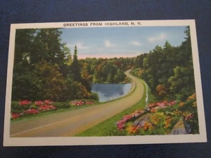 Cartolina d'epoca non spedita Saluti da Highland, NY Ulster County in lino - Foto 1 di 2