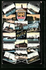 AK Emden, Rathaus, Dampfer Lübeck b. d. Verladebrücke, Fischerboot im Ratsdelft  - Picture 1 of 2