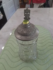 1/2 L, antique cut glass German beer stein with pewter & jeweled Lid, J. Feistle - Picture 1 of 12