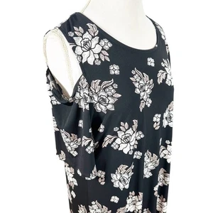 Chicos schwarzes Blumen Kleid Cold Shoulder Ärmel Etuikleid Landhaus Chic Gr. 3 = XL - Bild 1 von 7