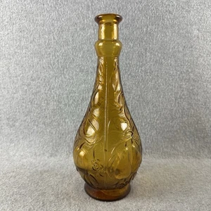 Vintage Amber Glass Bottle Embossed Fruit Floral Pattern 10.5” Decorative Vase - Picture 1 of 6