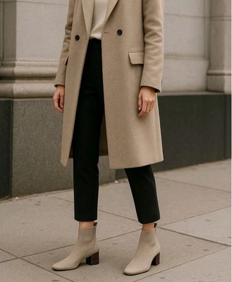 Joie Taupe Rib Knit Block Heel Ankle Boots 6.5M Minimalist Neutral Scandi Luxe - Image 1 of 4