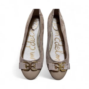 Sam Edelman Women’s Flats Size 8.5 Oatmeal Suede Cap Toe Bow Ballet Shoes NWOB - Picture 1 of 4