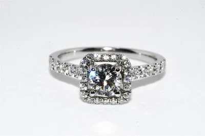 $8,000 10K White Gold 1.80CT Round Cut Lab Grown Diamond Halo Ring Authentic - Image 1 of 4