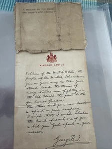 WW1 King George VI Letter To US SOLDIERS Windsor Castle Stationary April 1918 - Picture 1 of 5