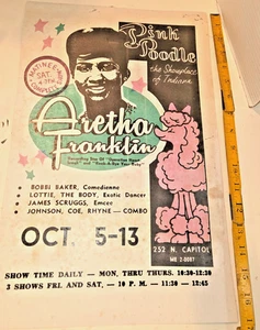 Poster concerto 1962 Aretha Franklin indianapolis rosa poddle club - Foto 1 di 8
