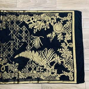 Black & Metallic Gold Woven Asian Fabric Panel Scroll Fern 42 x 95 Indian - Picture 1 of 9