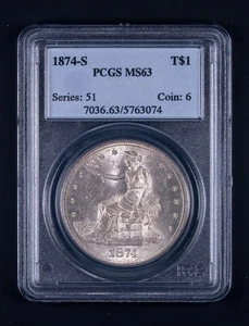 Dólar comercial 1874-S graduación profesional MS63 DCB074 - Imagen 1 de 2