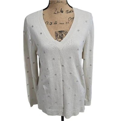 J. Crew Silver Polka Dot V-Neck Wool Blend Sweater Size Large - Image 1 of 4