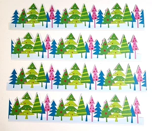 Christmas Trees Decorated Cardstock K&Company Borders 4 pc  6" x 7/8" - Picture 1 of 2