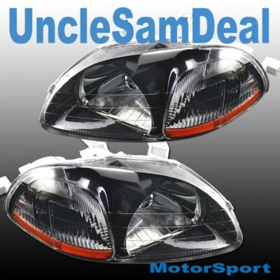 PARA 96-98 HONDA EK CIVIC CLARO BRILLO NEGRO FAROS DE REPUESTO AJUSTE DIRECTO Foto 1 de 2