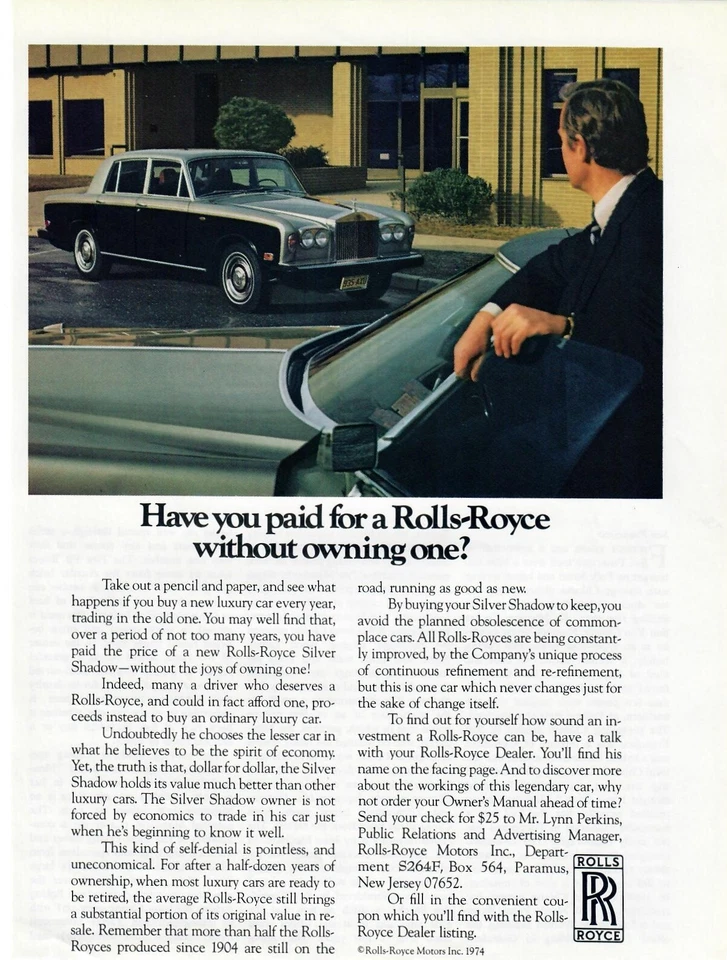 1974 Rolls Royce Silver Shadow Print Ad Vintage Luxury Car Advertisement — 第 1/1 张图片
