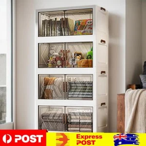 4 Tier Stackable Storage Bins with Lids Doors Wheels Storage Drawer (Clear) - Picture 1 of 11