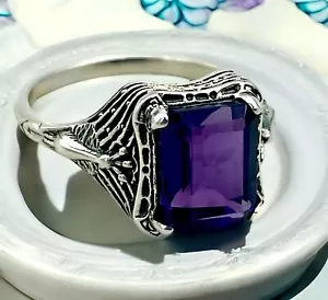 Vintage Style 925 Solid Sterling Silver Lab-Created Amethyst Peacock Ring 1367 - Picture 1 of 4
