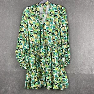Ted Baker ILVA Green Full Floral Tie Neck Skirt Mini Smock Dress Size 2 UK 10 M - Picture 1 of 7