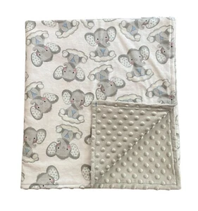 Handmade Flannel Minky Baby Blanket Blue and Gray Elephants - Picture 1 of 6