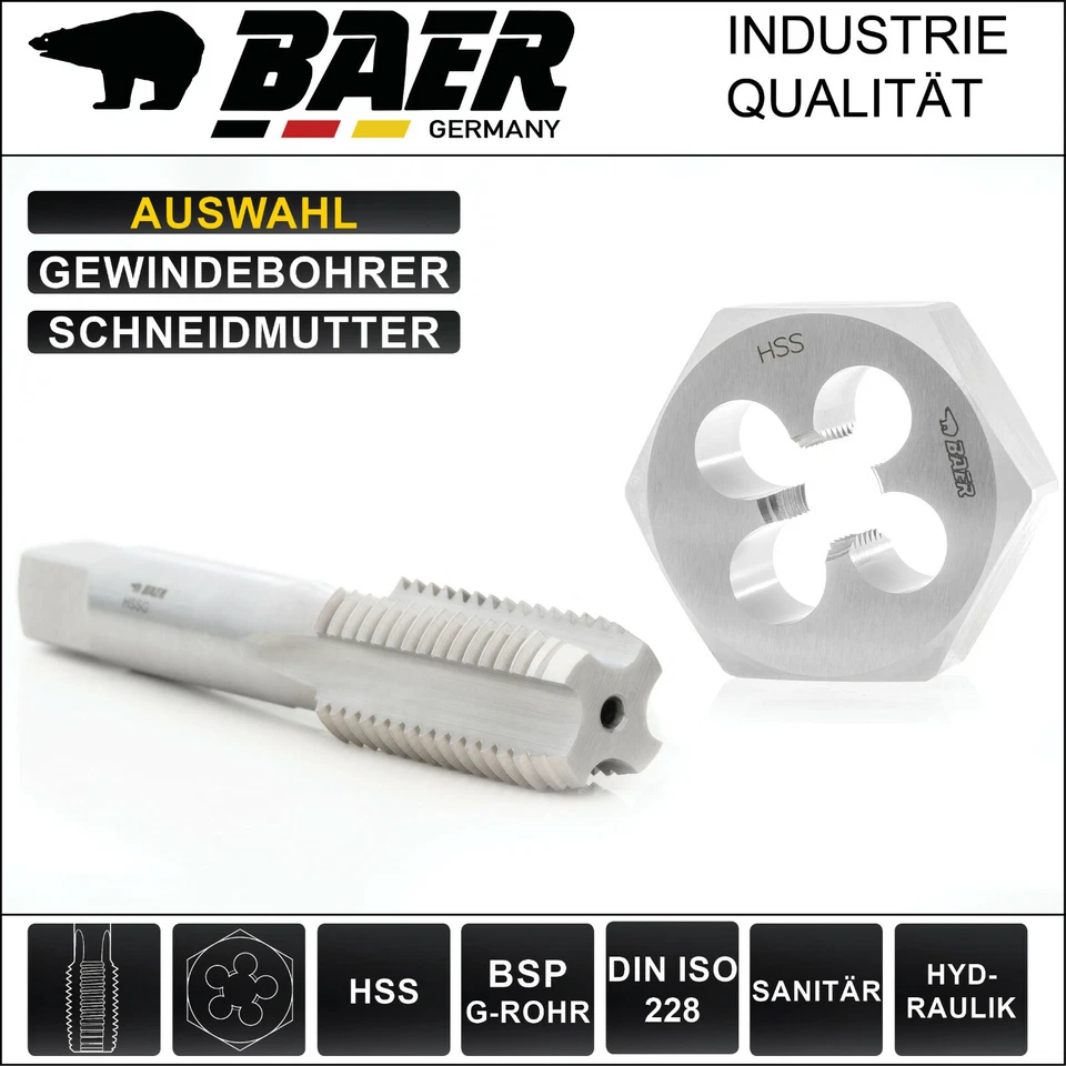 BAER Gewindeschneider G Rohrgewinde G1/8 G1/4 G3/8 G1/2 G3/4 G1 Zoll HSSG - Bild 1 von 4