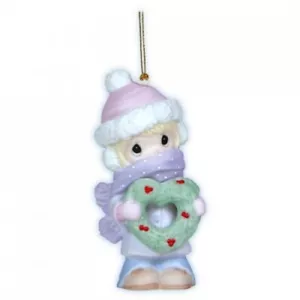 Precious Moments Christmas Hanging Ornament Girl Heart Shaped Wreath 121010 - Picture 1 of 1