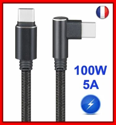 Cable Recharge USB C For 100W 5A Angled For One Plus 6/Samsung S9/S9 S8 Etc. - Image 1 of 4