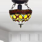 Antique Tiffany Style Ceiling Light 10" Handcrafted Stained Glass Dome Shade UK