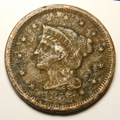 1855 Large Cent   "Actual Coin Pictured" Cover
