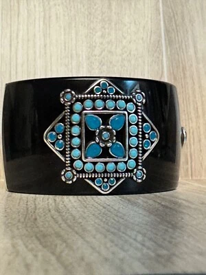 Brighton Magnetic Black Hinged Cuff with Blue & Turquoise Accent Stones - Image 1 of 4